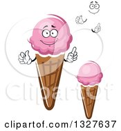 Clipart Of A Cartoon Face Hands And Pink Strawberry Waffle Ice Cream Cones Royalty Free Vector Illustration