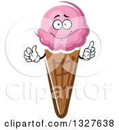 Poster, Art Print Of Cartoon Pink Strawberry Waffle Ice Cream Cone Character