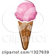 Clipart Of A Cartoon Pink Strawberry Waffle Ice Cream Cone Royalty Free Vector Illustration