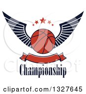 Poster, Art Print Of Winged Basketball With Stars Over Text And A Blank Banner