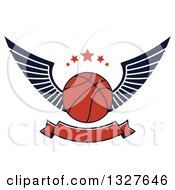 Poster, Art Print Of Winged Basketball With Stars Over A Blank Banner