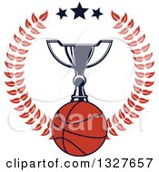 Poster, Art Print Of Trophy Over A Basketball Inside A Laurel And Star Wreath