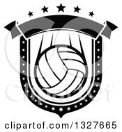 Poster, Art Print Of Black And White Volleyball Shield With Stars And A Blank Banner