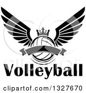 Poster, Art Print Of Black And White Winged Crowned Volleyball With A Blank Banner Over Text