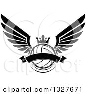 Poster, Art Print Of Black And White Winged Crowned Volleyball With A Blank Banner