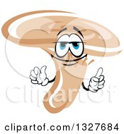 Clipart Of A Cartoon Saffron Milk Cap Or Red Pine Mushroom Character Holding Up A Finger Royalty Free Vector Illustration