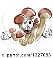 Cartoon Honey Agaric Mushroom Character Holding Up A Finger