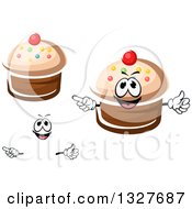 Poster, Art Print Of Cartoon Face Hands And Cupcakes With Sprinkles And Cherries