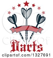 Clipart Of Text With Navy Blue Throwing Darts With Red Stars And A Blank Banner Royalty Free Vector Illustration