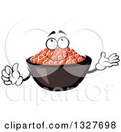 Clipart Of A Cartoon Bowl Of Red Caviar Character Presenting Royalty Free Vector Illustration