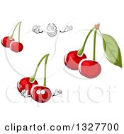 Poster, Art Print Of Happy Cartoon Face Hands And Cherries
