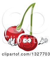Clipart Of A Happy Cartoon Cherry Character Presenting And Giving A Thumb Up Royalty Free Vector Illustration