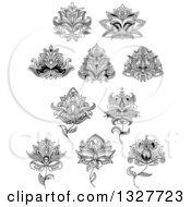 Clipart Of A Black And White Henna And Lotus Flowers 15 Royalty Free Vector Illustration