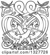 Clipart Of Lineart Celtic Knot Dragons 4 Royalty Free Vector Illustration