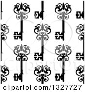 Clipart Of A Seamless Background Pattern Of Ornate Black Vintage Skeleton Keys On White 5 Royalty Free Vector Illustration