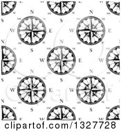 Poster, Art Print Of Seamless Pattern Background Of Black And White Compasses 5