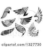 Clipart Of Black And White Feathered Wings 4 Royalty Free Vector Illustration