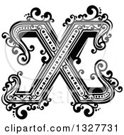 Clipart Of A Retro Black And White Capital Letter X With Flourishes Royalty Free Vector Illustration