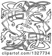 Clipart Of Lineart Celtic Knot Dragons 5 Royalty Free Vector Illustration