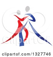 Poster, Art Print Of Red Blue And White Ribbon Couple Dancing Together 3