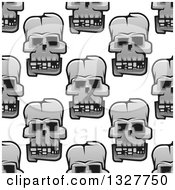 Clipart Of A Seamless Pattern Background Of Grayscale Monster Skulls 3 Royalty Free Vector Illustration