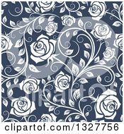 Poster, Art Print Of Seamless Pattern Of White Roses On Blue