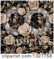 Poster, Art Print Of Seamless Pattern Of Tan Roses On Black 3