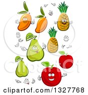 Poster, Art Print Of Cartoon Mangoes Pineapples Pears And Red Apples With Faces And Hands
