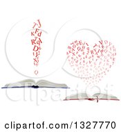 Poster, Art Print Of Open Books With Red Letters Forming A Heart And Exclamation Point