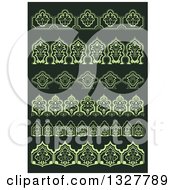 Poster, Art Print Of Green Floral Decorative Arabesque Borders On Dark Green