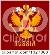 Poster, Art Print Of Flat Design Russian Flat Doubleheaded Imperial Eagle With Text Over Red