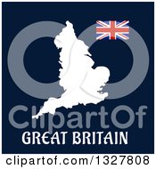 Poster, Art Print Of White Great Britain Map With A Flag On Blue