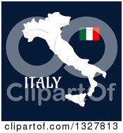 Poster, Art Print Of Flat Design White Italy Map Flag And Text On Blue
