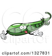 Poster, Art Print Of Cartoon Goofy Pea Character Giving A Thumb Up And Presenting