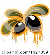 Clipart Of Black Olives With Dripping Oil And Leaves 2 Royalty Free Vector Illustration