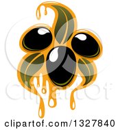 Clipart Of Black Olives With Dripping Oil And Leaves 3 Royalty Free Vector Illustration