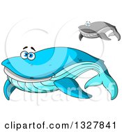 Poster, Art Print Of Cartoon Happy Blue And Gray Whales