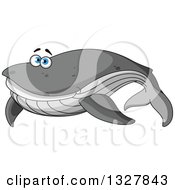 Poster, Art Print Of Cartoon Happy Gray Whale With Blue Eyes