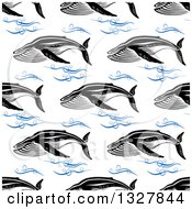 Poster, Art Print Of Seamless Baleen Whale And Waves Background Pattern 2