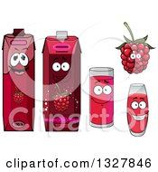 Poster, Art Print Of Happy Raspberry Character Cups And Juice Cartons 3