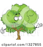 Poster, Art Print Of Cartoon Tree Character With A Lush Green Mature Canopy Presenting And Giving A Thumb Up