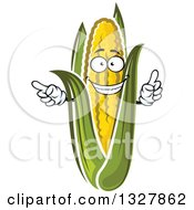 Poster, Art Print Of Cartoon Happy Corn Character Pointing And Holding Up A Finger