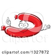 Cartoon Curved Pepperoni Sausage Character Holding Up A Finger