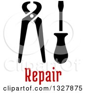 Poster, Art Print Of Black Pliers And Screwdriver Over Repair Text