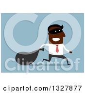 Poster, Art Print Of Flat Modern Design Styled Black Businessman Robber Running With A Sack Over Blue