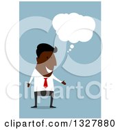 Poster, Art Print Of Flat Design Black Businessman Thinking Over Blue