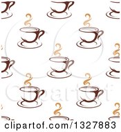 Poster, Art Print Of Seamless Background Pattern Of Steamy Brown Coffee Cups 8