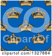 Poster, Art Print Of Seamless Pattern Background Of Gold Crowns On Blue 2