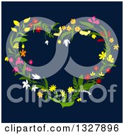 Clipart Of A Floral Heart Shaped Wreath On Navy Blue 2 Royalty Free Vector Illustration