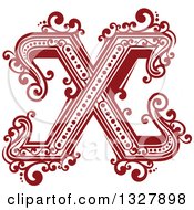 Clipart Of A Retro Red Capital Letter X With Flourishes Royalty Free Vector Illustration